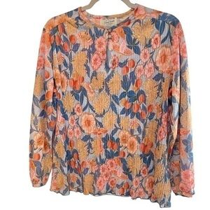 Sunny South Fashions Dallas Vintage 100% Polyester Micro Pleat Floral Blouse Top